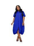 Summer Plus Size Solid Color Short-Sleeve Loose Dress