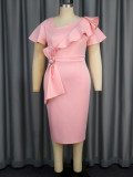 Asymmetric Neckline Ruffle Elegant Bodycon Party Dress