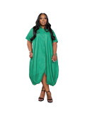 Summer Plus Size Solid Color Short-Sleeve Loose Dress