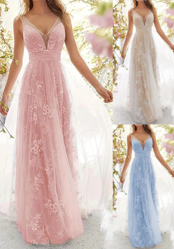 Women's Elegant Sheer Mesh Ball Gown Sexy Sleeveless Evening Dress(Processing time need 3-6 days)