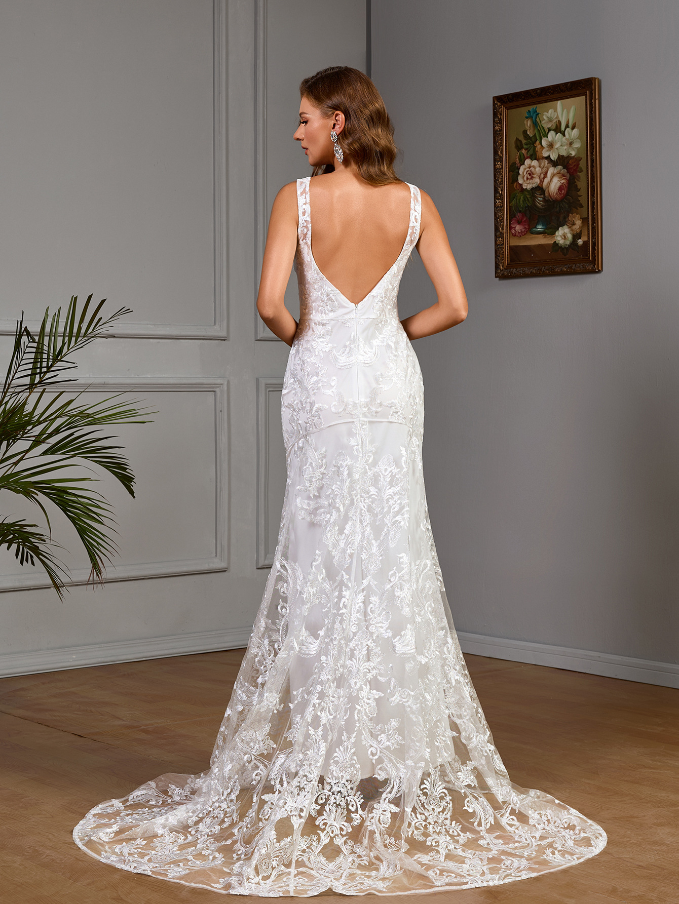 Women's White Lace Wedding Dress Bridal Gown