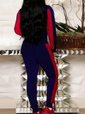 Spring Autumn & Winter Plus Size Women's Color Block Hooded Top Long Pants Casual Two Piece Set