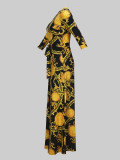 Spring & Autumn Women's Fashion Elegant Wrap V-Neck Half-Sleeve Print Belt Maxi Dress