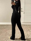 Spring & Autumn Fashion Long-Sleeve Zipper Pocket Jumpsuit