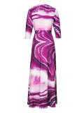 Spring & Autumn Women's Fashion Elegant Wrap V-Neck Half-Sleeve Print Belt Maxi Dress