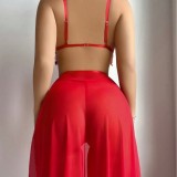 Sheer Metal Sequin Red Sexy Lingerie Set