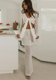 Summer Holiday Beach Solid Color Knit Sheer Top Long Skirt Two Piece Set