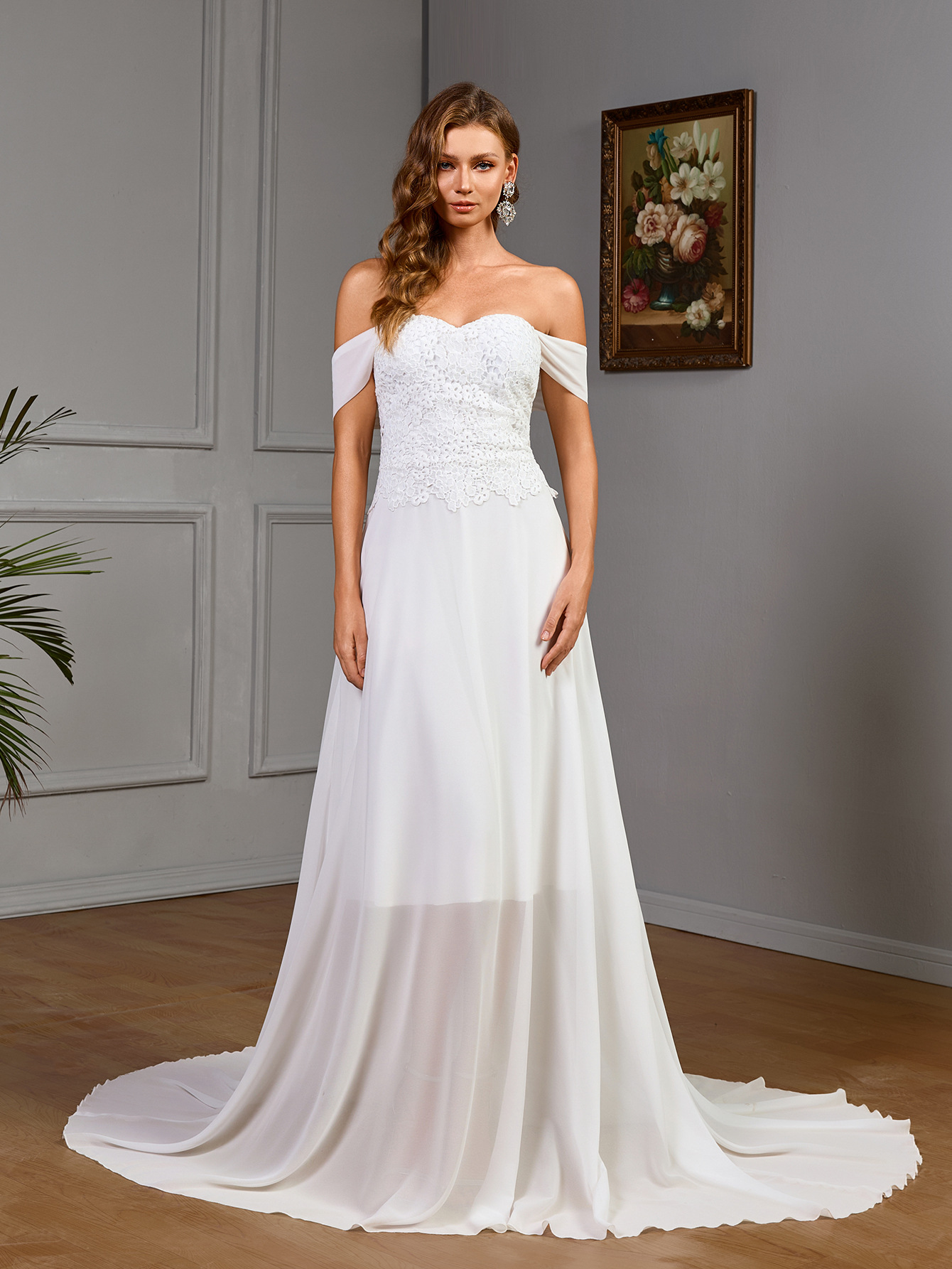 Summer Straps Lace Chiffon Patchwork Wedding Dress