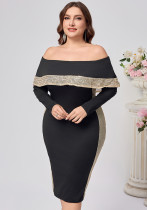 Plus Size Women's Fashion Chic Elegant Off-Shoulder Sequin Long-Sleeve Bodycon Dress Plus Size Women's Fashion Chic Elegant Off-Shoulder Sequin Long-Sleeve Bodycon Dress