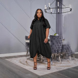 Summer Plus Size Solid Color Short-Sleeve Loose Dress