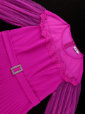 Plus Size Mesh Patchwork Lantern Formal Party Dress Career A-Line Pleated Dress