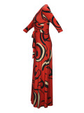 Spring & Autumn Women's Fashion Elegant Wrap V-Neck Half-Sleeve Print Belt Maxi Dress