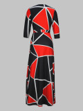 Spring & Autumn Women's Fashion Elegant Wrap V-Neck Half-Sleeve Print Belt Maxi Dress