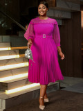 Plus Size Mesh Patchwork Lantern Formal Party Dress Career A-Line Pleated Dress