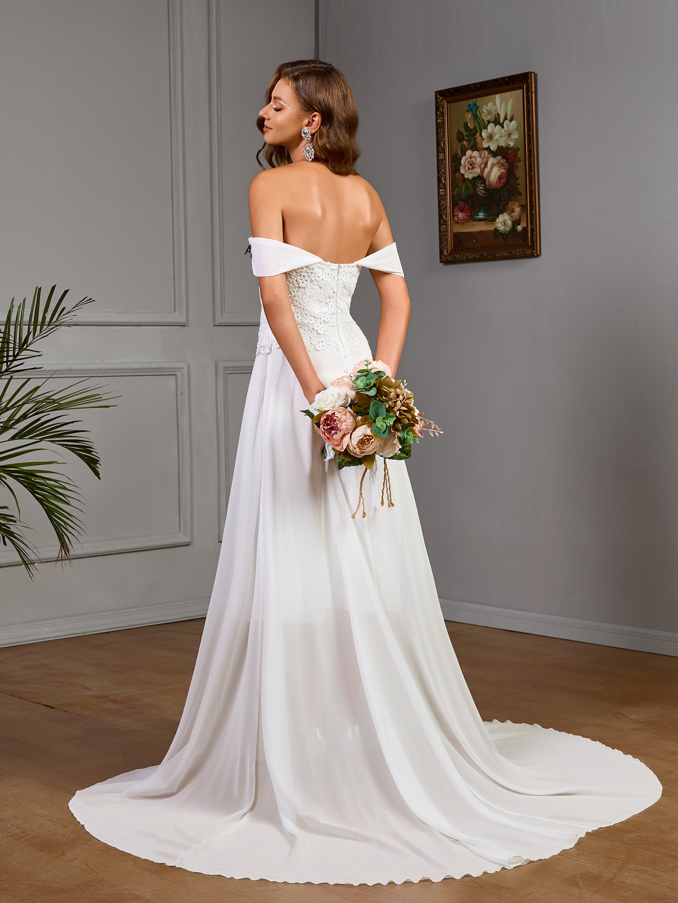 Summer Straps Lace Chiffon Patchwork Wedding Dress