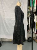 Spring Women's Fashion Elegant Long-Sleeve V-Neck Sequin Dress