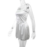 Spring Sweet Elegant Slim Waist Satin Strapless Bubble Short Dress