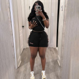 Women spring Summer sexy embroidered Top Solid and shorts two-piece set