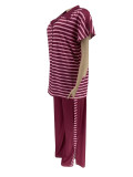 Fashion Casual Summer Short-Sleeve Striped Print Two-Piece Pants Set