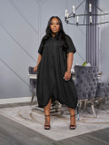 Summer Plus Size Solid Color Short-Sleeve Loose Dress