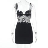 Spring Sexy Lace Patchwork Strap Short Dress
