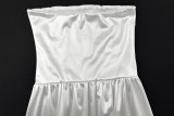 Spring Sweet Elegant Slim Waist Satin Strapless Bubble Short Dress