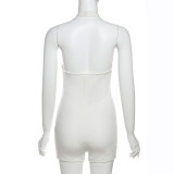 Spring Sexy Slim-Fit Halter Neck Zippered Solid Color Low Back Short Jumpsuits