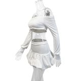 Spring Women's Fashion Sexy Crop Top Mini Skirt  Set