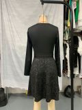 Spring Women's Fashion Elegant Long-Sleeve V-Neck Sequin Dress
