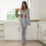 Summer Holiday Beach Solid Color Knit Sheer Top Long Skirt Two Piece Set