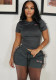 Women spring Summer sexy embroidered Top Solid and shorts two-piece set