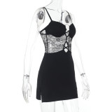 Spring Sexy Lace Patchwork Strap Short Dress