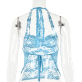 Spring & Summer Lace Patchwork Halter Neck Top Sexy See-Through Camisole