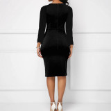 Plus Size Women's Fashion Casual Color Block High Waist Round Neck Long-Sleeve Bodycon Dress