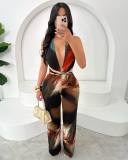Women sexy print Backless Halter Neck Jumpsuits