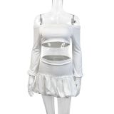 Spring Women's Fashion Sexy Crop Top Mini Skirt  Set