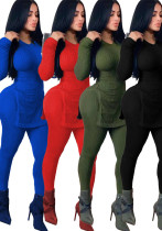 Women slit Ribbed sexy Top and Pant two-piece set