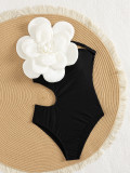 3D Flower Design Asymmetric One-Shoulder Cutout One-Piece Swimsuit