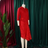 Women Spring Lace Patchwork African Dress