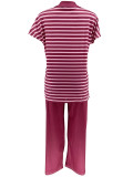 Fashion Casual Summer Short-Sleeve Striped Print Two-Piece Pants Set