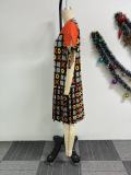 Women elegant zipper contrast color pleated Lace-Up Dress