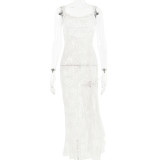Spring Sexy Fashion Sheer Lace Slim Long Dress