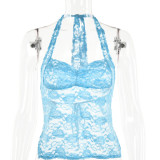 Spring & Summer Lace Patchwork Halter Neck Top Sexy See-Through Camisole