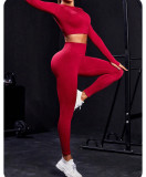Seamless Tight-Fitting Yoga Set for Women Outdoor Wear Long-Sleeve Top Butt-Lifting Running Leggings Set