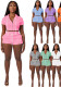 Women zipper Solid hooded Crop Top and Shorts two-piece set