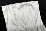 Spring Sweet Elegant Slim Waist Satin Strapless Bubble Short Dress