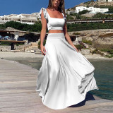 Women sexy and elegant lace Solid Sleeveless Top and Long Skirt Two-piece Set