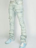 Men's Ripped Denim Cargo Straight Pants
