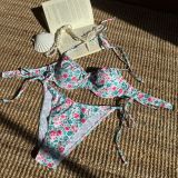 Floral Print Lace-Up Bikini Swimsuit
