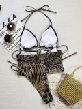 Leopard Print Lace-Up Bikini Swimsuit for Women